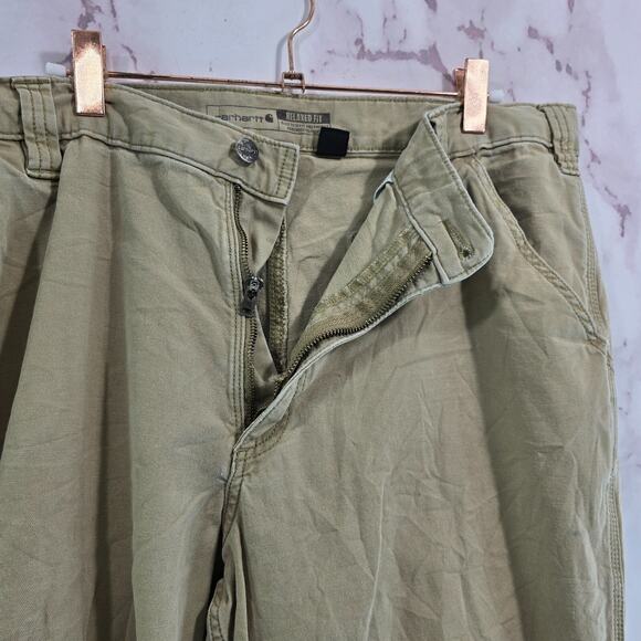Carhartt Pants Mens 38 X 34 Khaki Tan Canvas Straight Chino Relaxed Fit Read - Picture 3 of 14